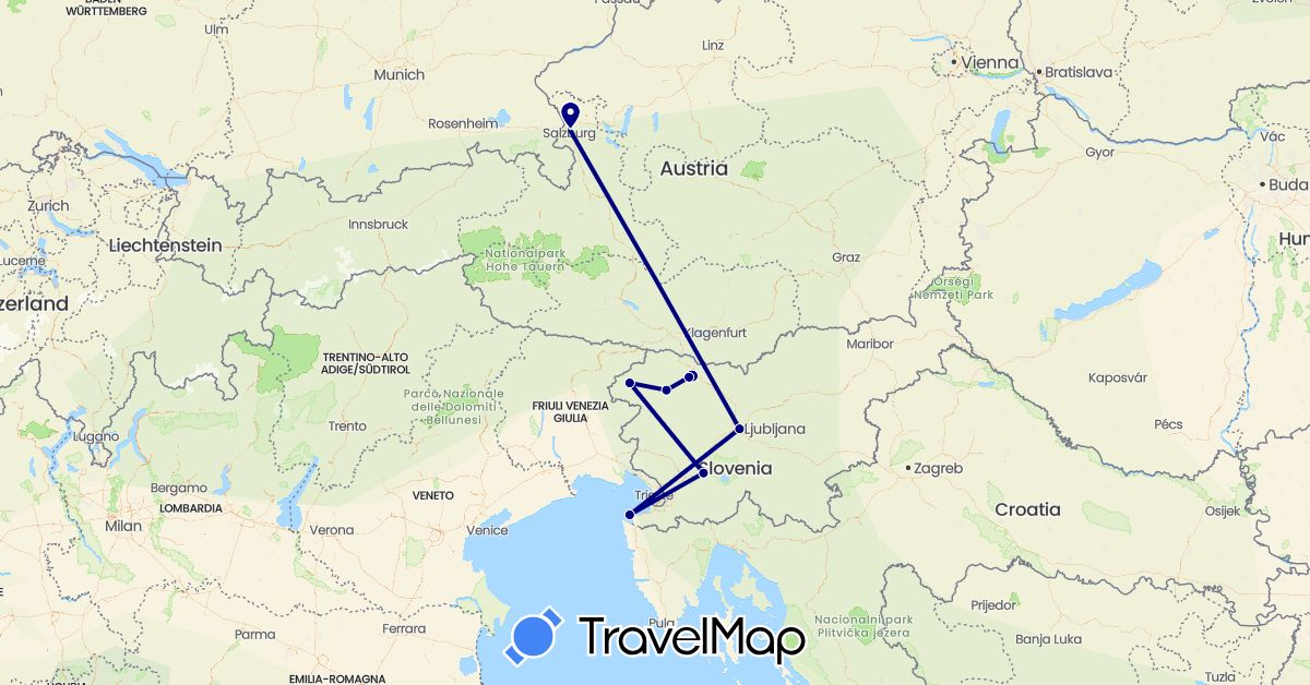 TravelMap itinerary: driving in Austria, Slovenia (Europe)